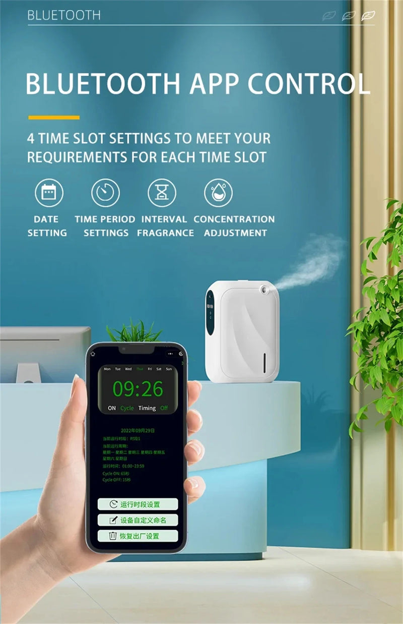 Coverage 200m³ Scent Machine Hotel Aroma Diffuser Wall Mounted Essential Oil Diffuser For Home Fragrance Bluetooth APP Control