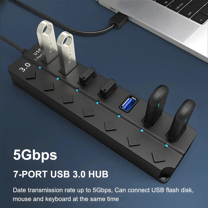 DBIT USB HUB 3.0/2.0 USB Splitter 7-IN-1 USB Adapte Multi-Hub Independent Switch Dock Desktop Laptop Accessories 30cm Cable