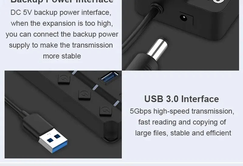 DBIT USB HUB 3.0/2.0 USB Splitter 7-IN-1 USB Adapte Multi-Hub Independent Switch Dock Desktop Laptop Accessories 30cm Cable