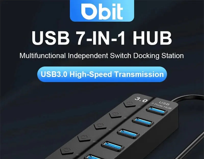 DBIT USB HUB 3.0/2.0 USB Splitter 7-IN-1 USB Adapte Multi-Hub Independent Switch Dock Desktop Laptop Accessories 30cm Cable