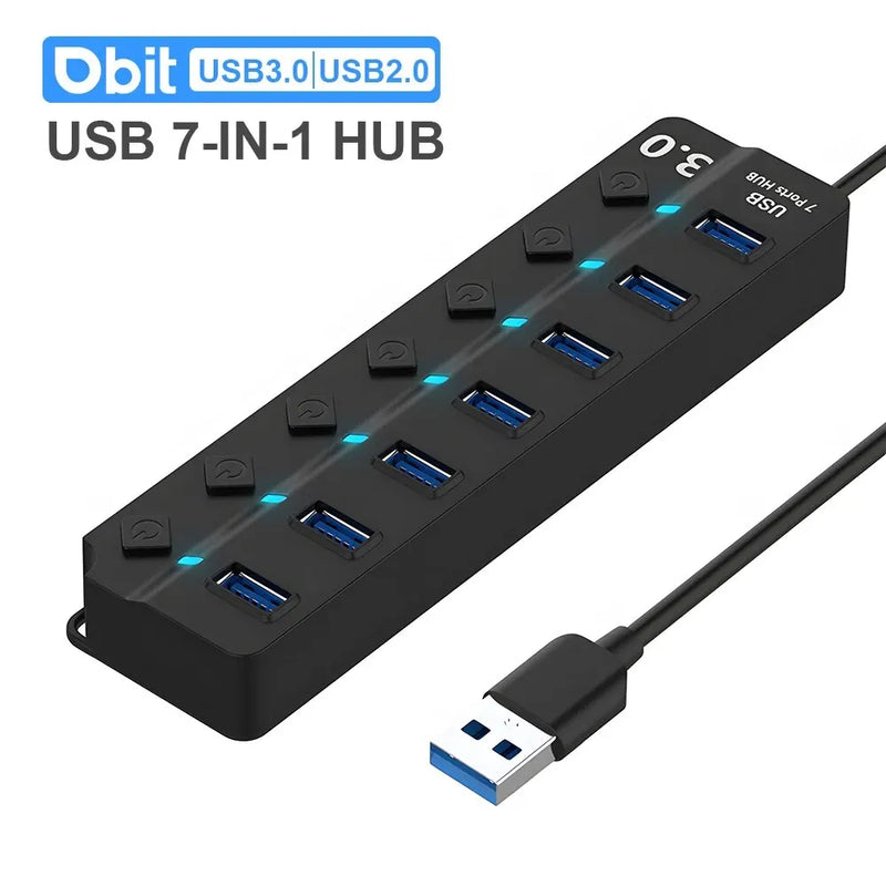 DBIT USB HUB 3.0/2.0 USB Splitter 7-IN-1 USB Adapte Multi-Hub Independent Switch Dock Desktop Laptop Accessories 30cm Cable